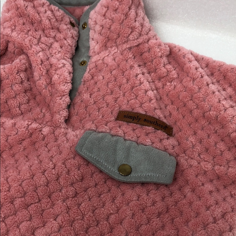 Simply Southern Pullover Pink And Gray Fleece Jacket Youth Size L - Picture 6 of 12